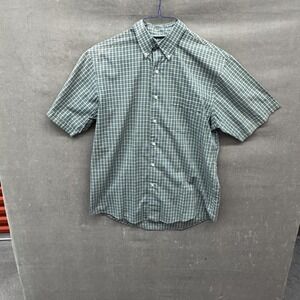 Van Heusen Shirt Mens Medium Green Blue Plaid Button Down Pocket Short Sleeve